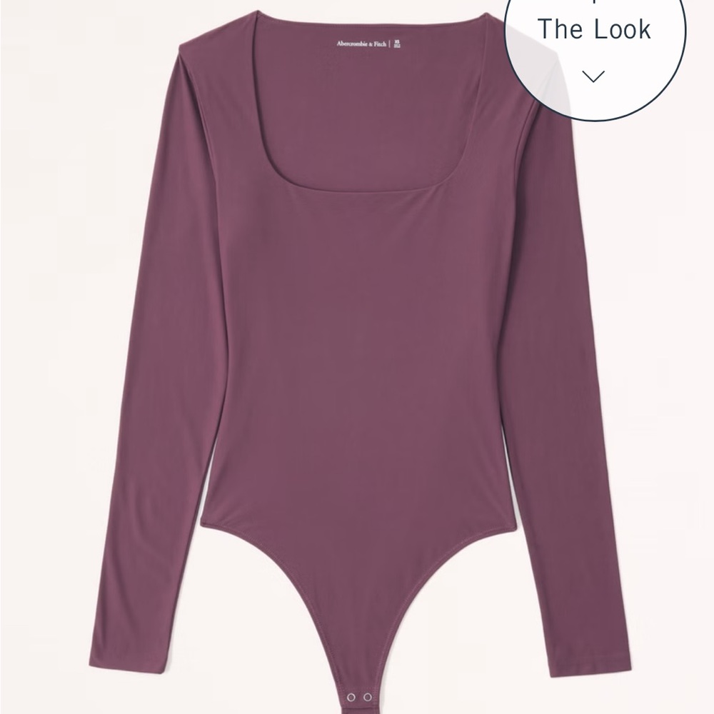 Abercrombie Soft Matte Seamless Long-Sleeve Squareneck Bodysuit Mauve Plum